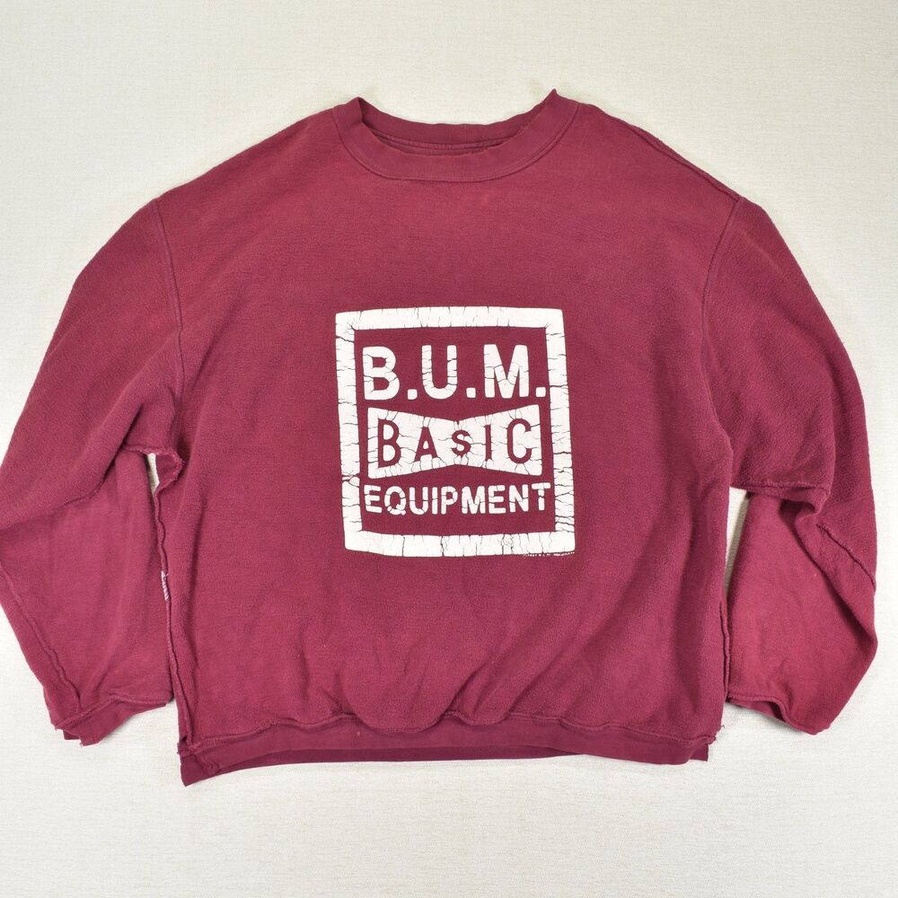 Vintage B.U.M Equipment Inside Out Sweatshirt Large Garnet Red Boxy